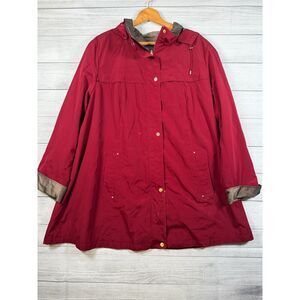 St Johns Bay Womens 3X Burgundy Hooded Utility Coat Jacket Plus Size